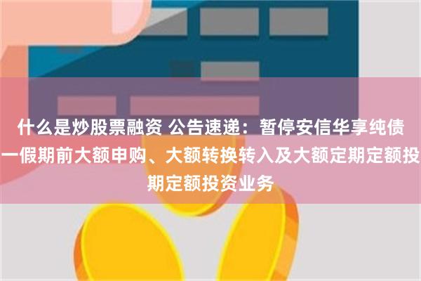 什么是炒股票融资 公告速递：暂停安信华享纯债基金五一假期前大额申购、大额转换转入及大额定期定额投资业务