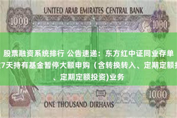 股票融资系统排行 公告速递：东方红中证同业存单AAA指数7天持有基金暂停大额申购（含转换转入、定期定额投资)业务